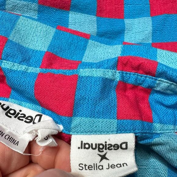 DESIGUAL X STELLA JEAN Oversized Pink Blue Plaid Long Sleeve Button Down Shirt S - Picture 5 of 9